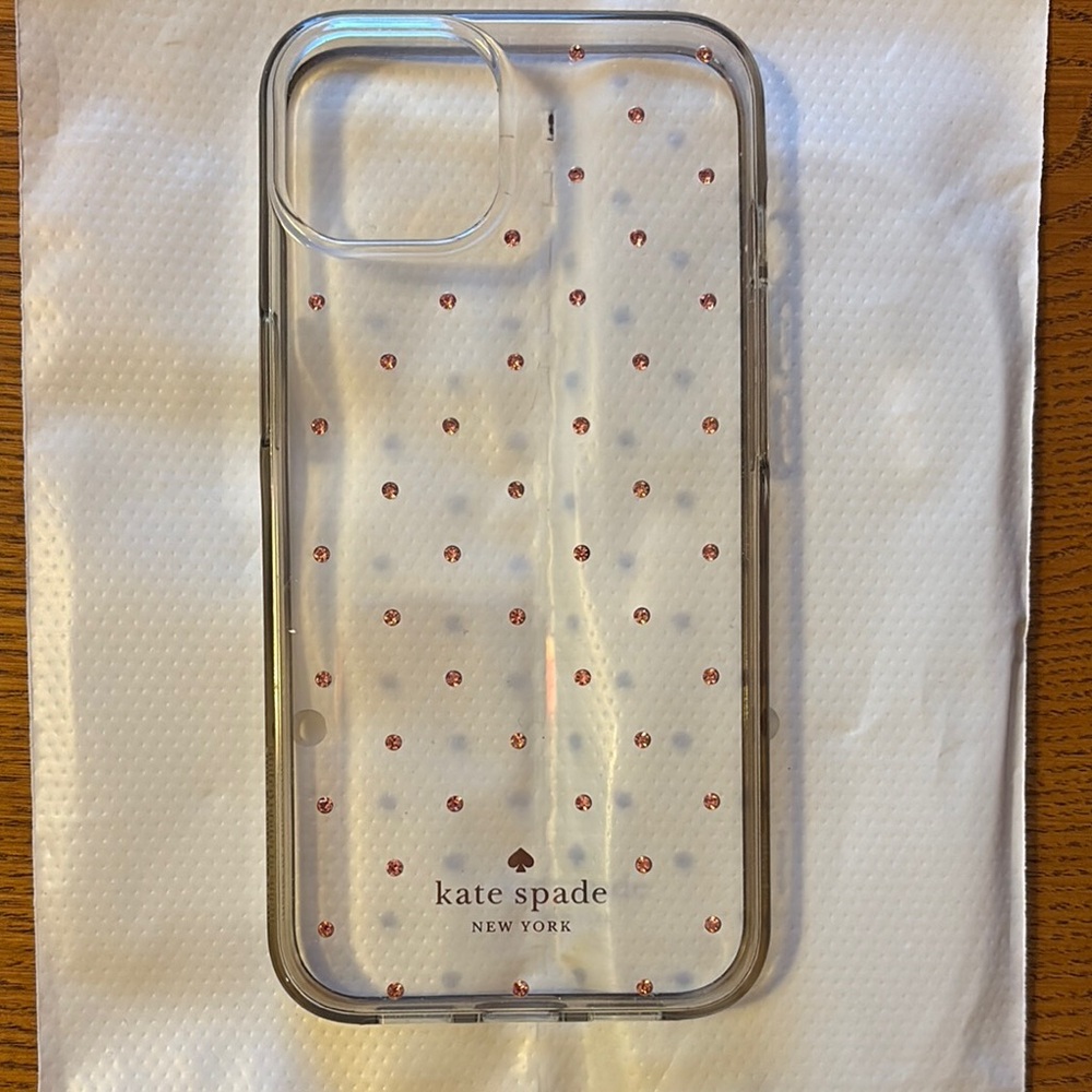 kate spade Gray and Pink rhinestone Polka Dot IPhone 13 Case